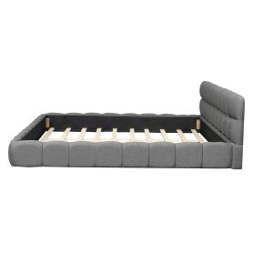 King Size Upholstered Platform Bed with Thick Fabric