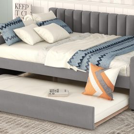 Upholstered Full Size Daybed with Trundle and Slat Support