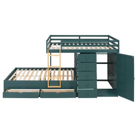 Full Size Bunk Bed With 2 Large Drawers, 5 Small Drawers and Small Wardrobe
