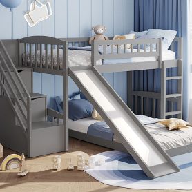 Twin over Twin Bunk Bed with Stairway, Two Drawers and Slide