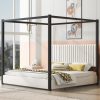 King Size Upholstery Canopy Platform Bed with Headboard and Metal Frame