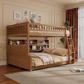 Full XL over Queen Bunk Bed with Integrated Shelving, Color-Changing Lights and Pegboard