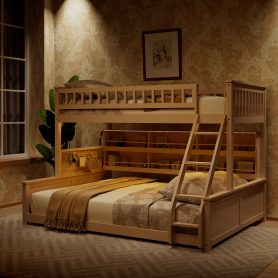 Twin XL over Queen Bunk Bed with Integrated Shelving, Color-Changing Lights and Pegboard