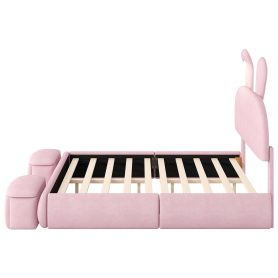 Full Size Platform Bed with Cartoon Ears Shaped Headboard and Light