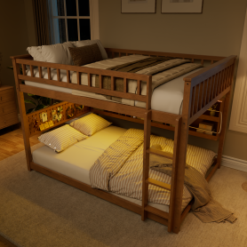 Full Over Full Bunk Bed With Integrated Shelving, Color-changing Lights And Pegboard