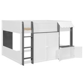 Full Loft House Bed with Playhouse & Storage