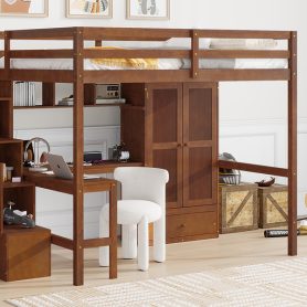 Full Size Loft Wood Bed With Desk, Book Shelves And Wardrobe 61 Full Size Loft Wood Bed With Desk, Book Shelves And Wardrobe