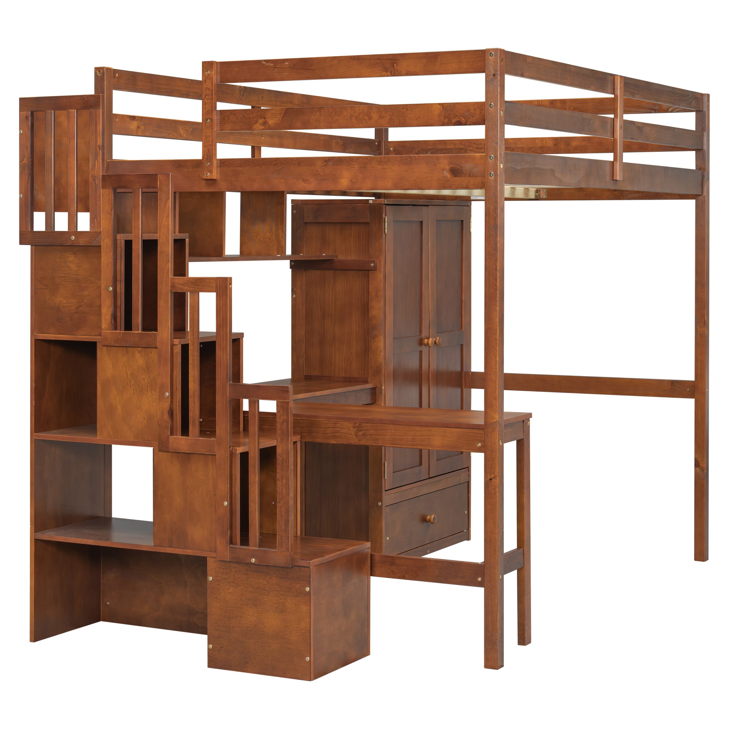 Full Size Loft Wood Bed With Desk, Book Shelves And Wardrobe 12 Full Size Loft Wood Bed With Desk, Book Shelves And Wardrobe