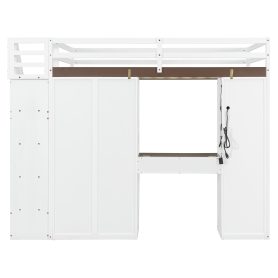 Full Size Loft Bed With Storage Staircase, Built-in Dressing Table, Wardrobe & Cabinets, USB Charging Ports And Lights