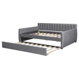Upholstered Full Size Daybed with Trundle and Slat Support