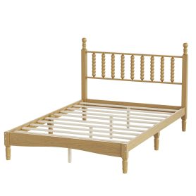 Full Size Wood Platform Bed with Gourd Shaped Headboard