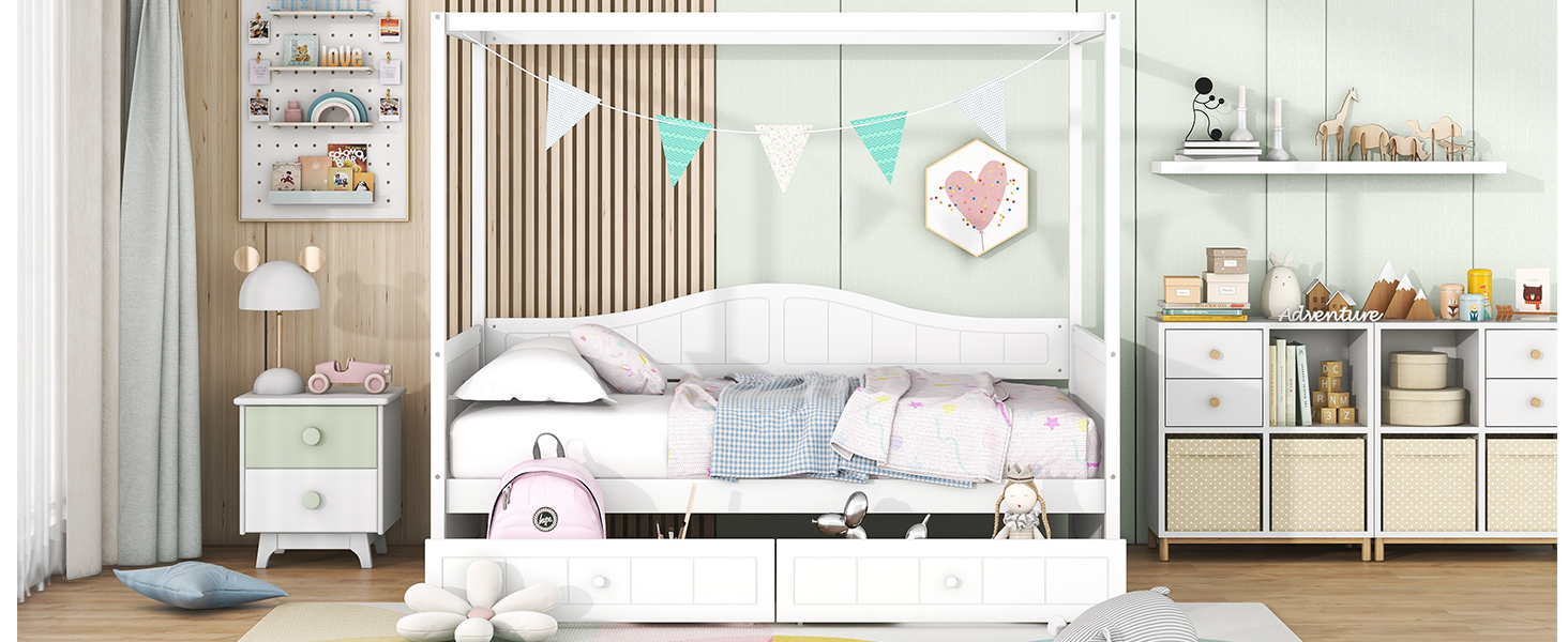 Twin Size Canopy Day Bed with 2 Drawers
