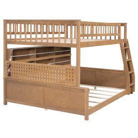 Full XL over Queen Bunk Bed with Integrated Shelving, Color-Changing Lights and Pegboard