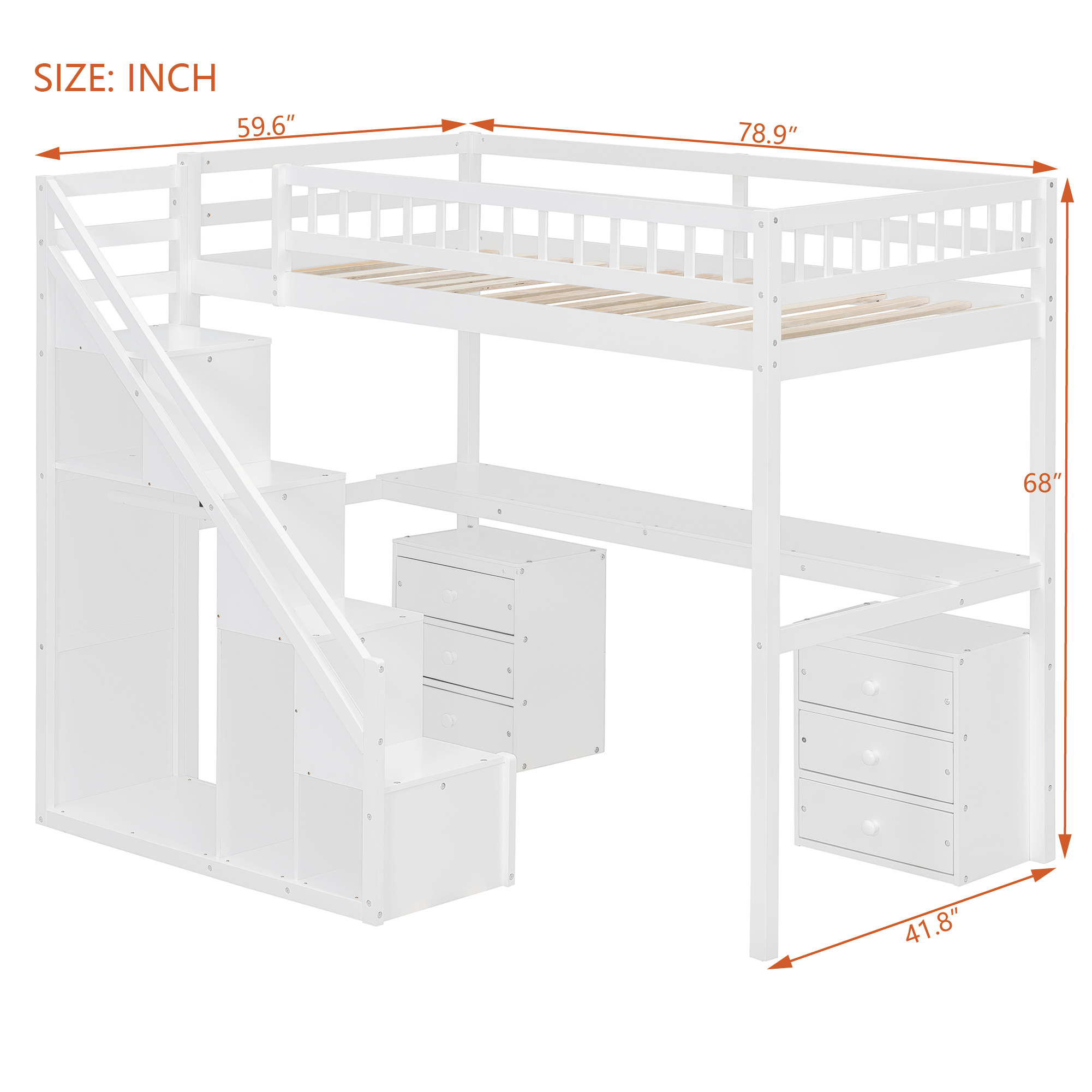 Twin Size Loft Bed with Two Chest of Drawers, Desk and Light Strip 10 Twin Size Loft Bed with Two Chest of Drawers, Desk and Light Strip