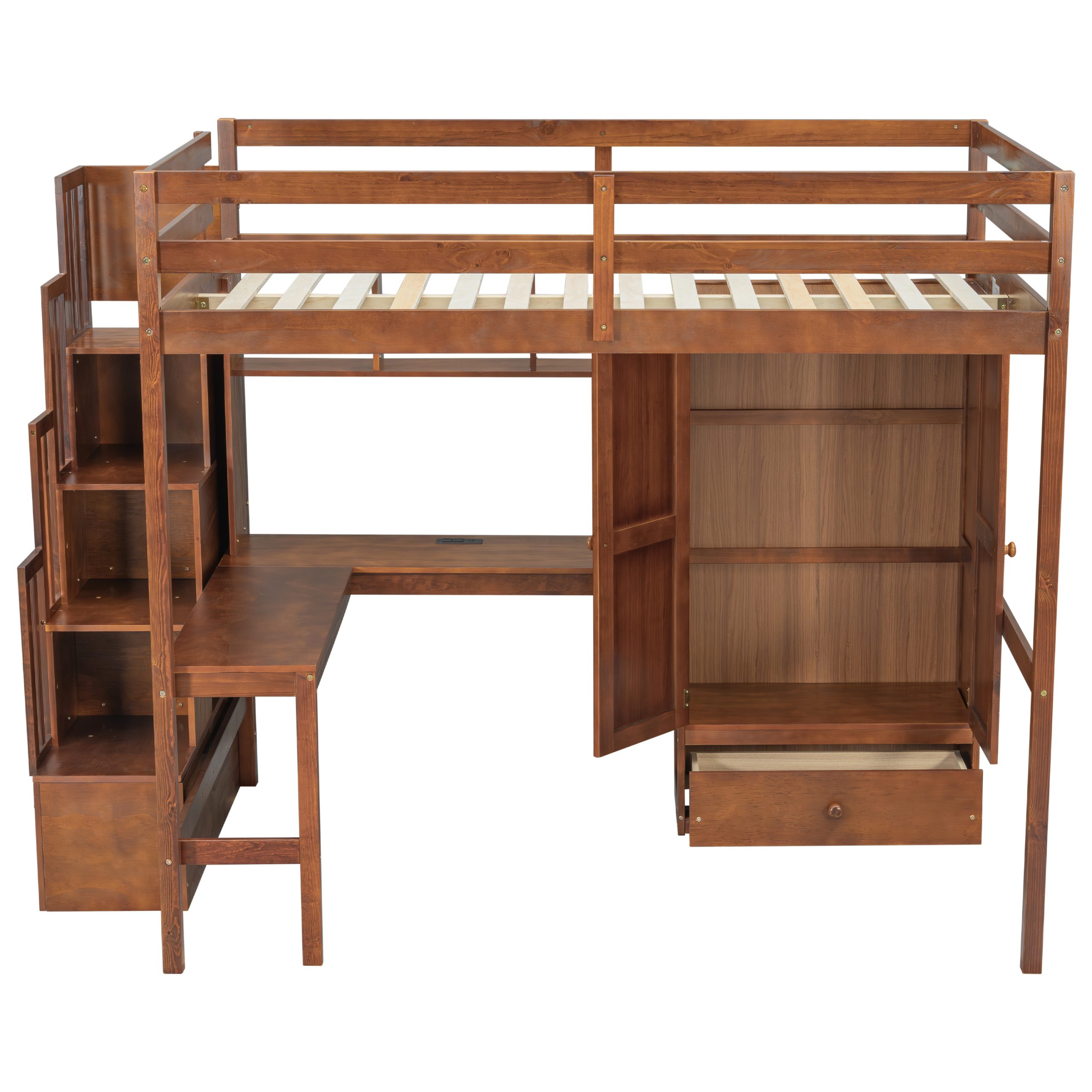 Full Size Loft Wood Bed With Desk, Book Shelves And Wardrobe 5 Full Size Loft Wood Bed With Desk, Book Shelves And Wardrobe