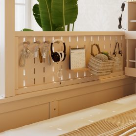 Twin XL over Queen Bunk Bed with Integrated Shelving, Color-Changing Lights and Pegboard