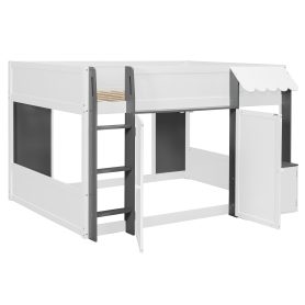 Full Loft House Bed with Playhouse & Storage