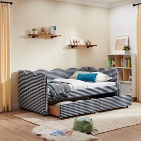 Twin Size Daybed With Two Storage Drawers, USB Port And Adorable Wave Shaped