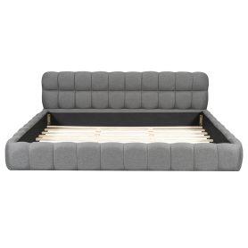 King Size Upholstered Platform Bed with Thick Fabric