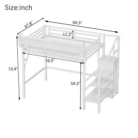 Twin Size High Loft Bed with Wardrobe and Storage Shelves