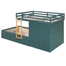 Full Size Bunk Bed With 2 Large Drawers, 5 Small Drawers and Small Wardrobe
