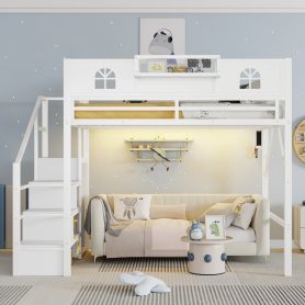 Metal Full Size Loft Bed with High and House Shaped Guardrails 21 Metal Full Size Loft Bed with High and House Shaped Guardrails