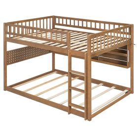 Full Over Full Bunk Bed With Integrated Shelving, Color-changing Lights And Pegboard