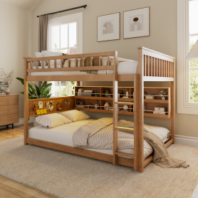 Full Over Full Bunk Bed With Integrated Shelving, Color-changing Lights And Pegboard