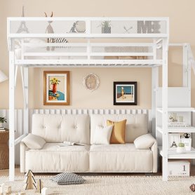 Twin Size High Loft Bed with Wardrobe and Storage Shelves