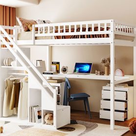 Twin Size Loft Bed with Two Chest of Drawers, Desk and Light Strip 36 Twin Size Loft Bed with Two Chest of Drawers, Desk and Light Strip