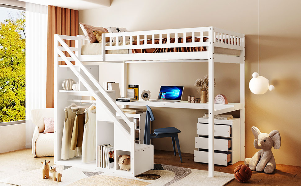 Twin Size Loft Bed with Two Chest of Drawers, Desk and Light Strip 19 Twin Size Loft Bed with Two Chest of Drawers, Desk and Light Strip