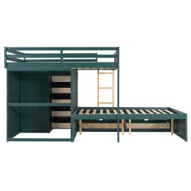 Full Size Bunk Bed With 2 Large Drawers, 5 Small Drawers and Small Wardrobe