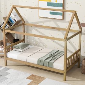 Twin Rubber Wood Bed with House Frame