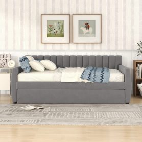 Upholstered Full Size Daybed with Trundle and Slat Support