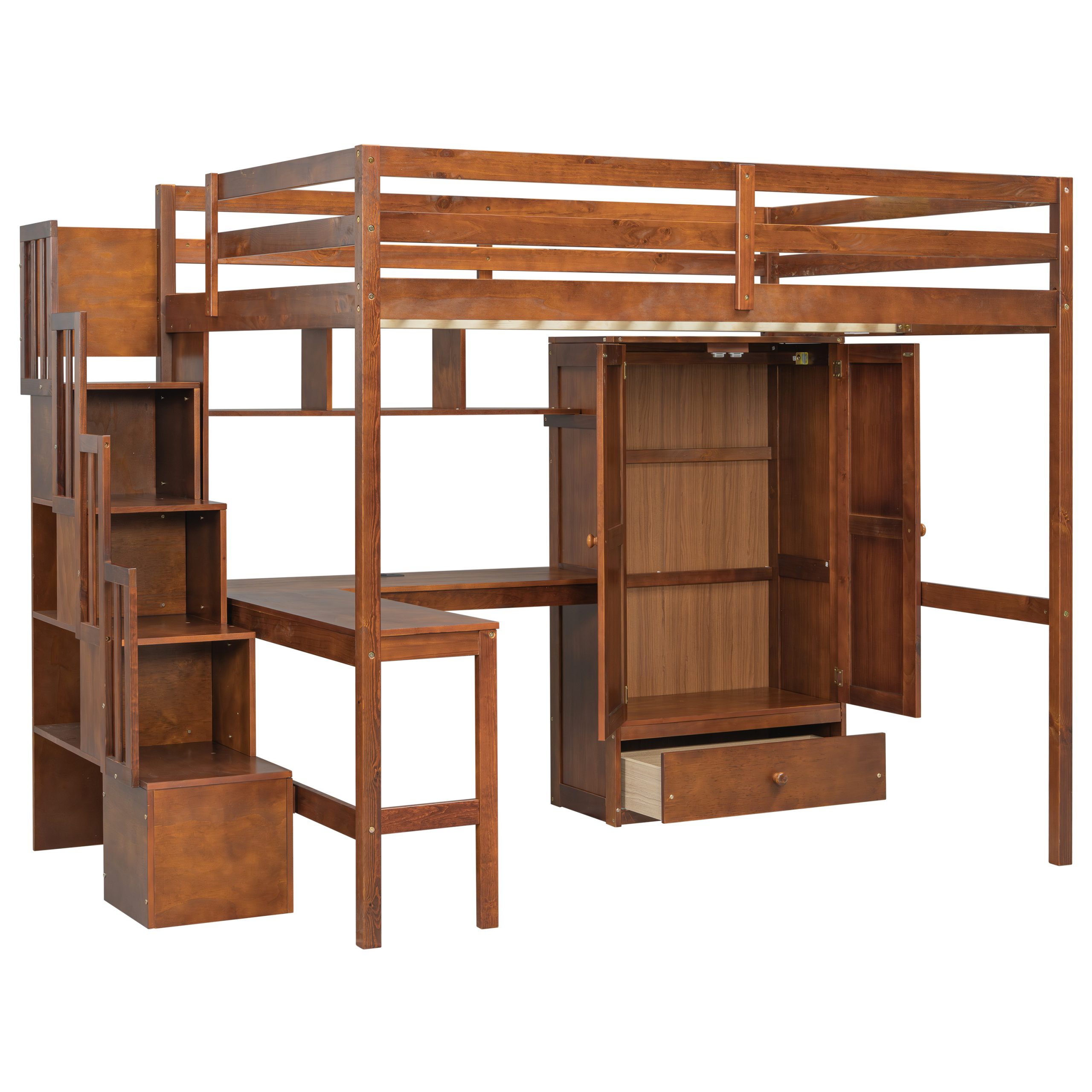 Full Size Loft Wood Bed With Desk, Book Shelves And Wardrobe 18 Full Size Loft Wood Bed With Desk, Book Shelves And Wardrobe