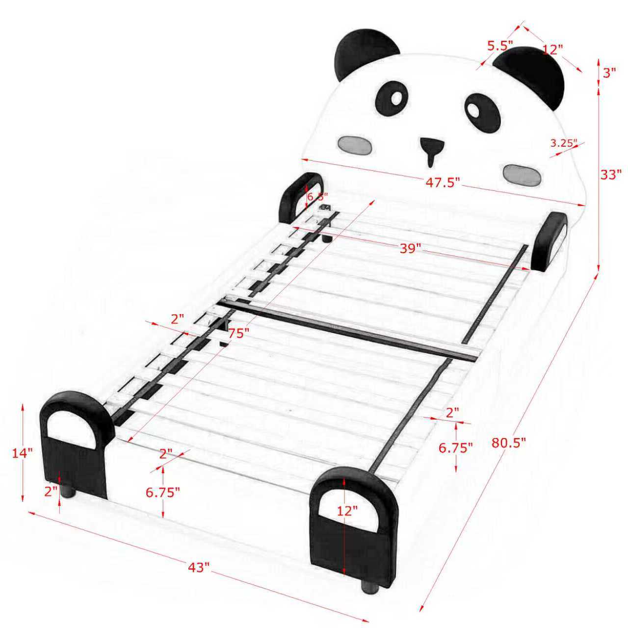 Twin Size Cute Panda-Shaped Kids Bed 14 Twin Size Cute Panda-Shaped Kids Bed