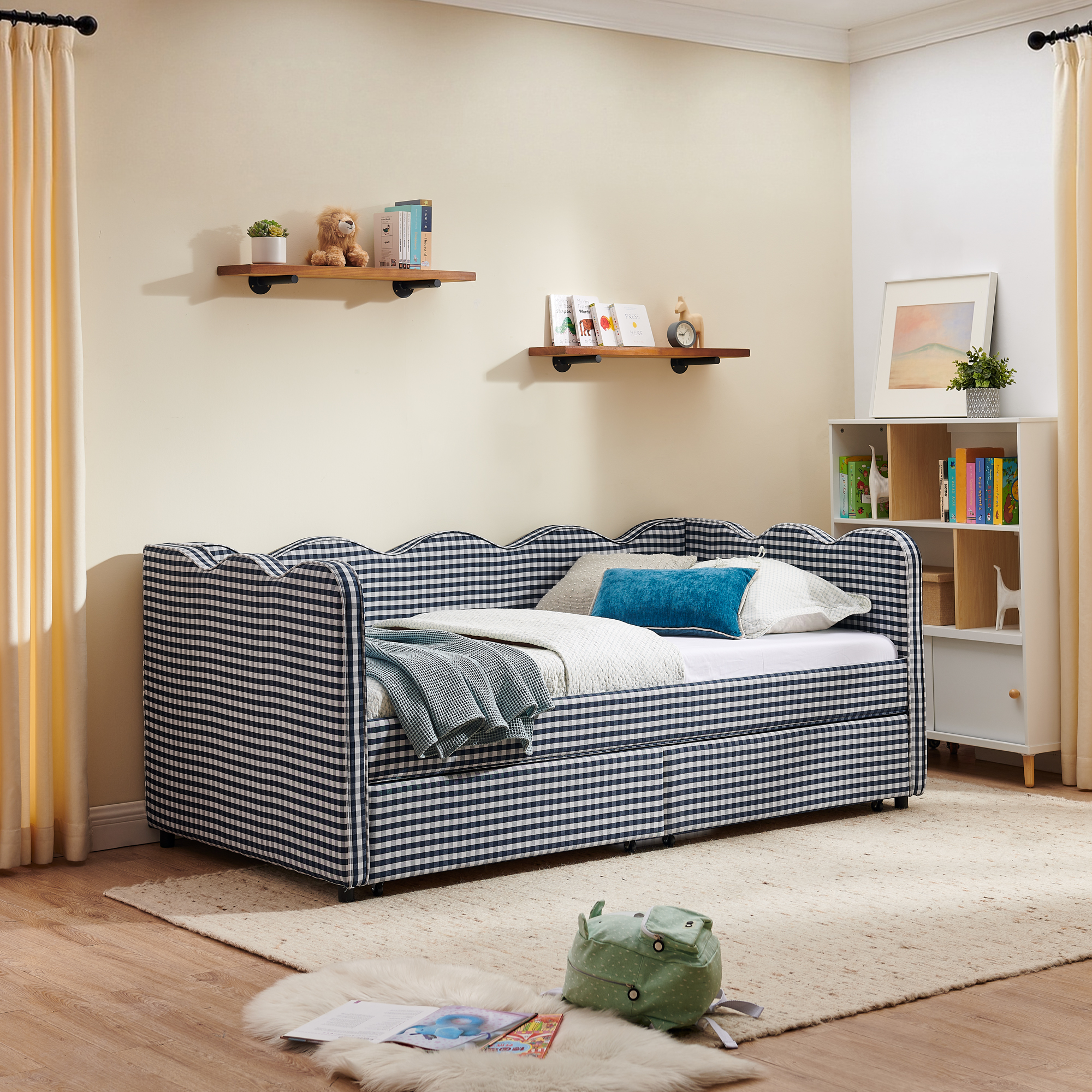 Twin Size Daybed With Two Storage Drawers, USB Port And Adorable Wave Shaped 6 Twin Size Daybed With Two Storage Drawers, USB Port And Adorable Wave Shaped