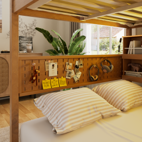 Full Over Full Bunk Bed With Integrated Shelving, Color-changing Lights And Pegboard