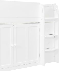 Twin Size Wooden Loft Bed With Desk, Drawers and Cabinets