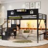 Metal Queen Size Loft Bed with High and House Shaped Guardrails 1 Metal Queen Size Loft Bed with High and House Shaped Guardrails