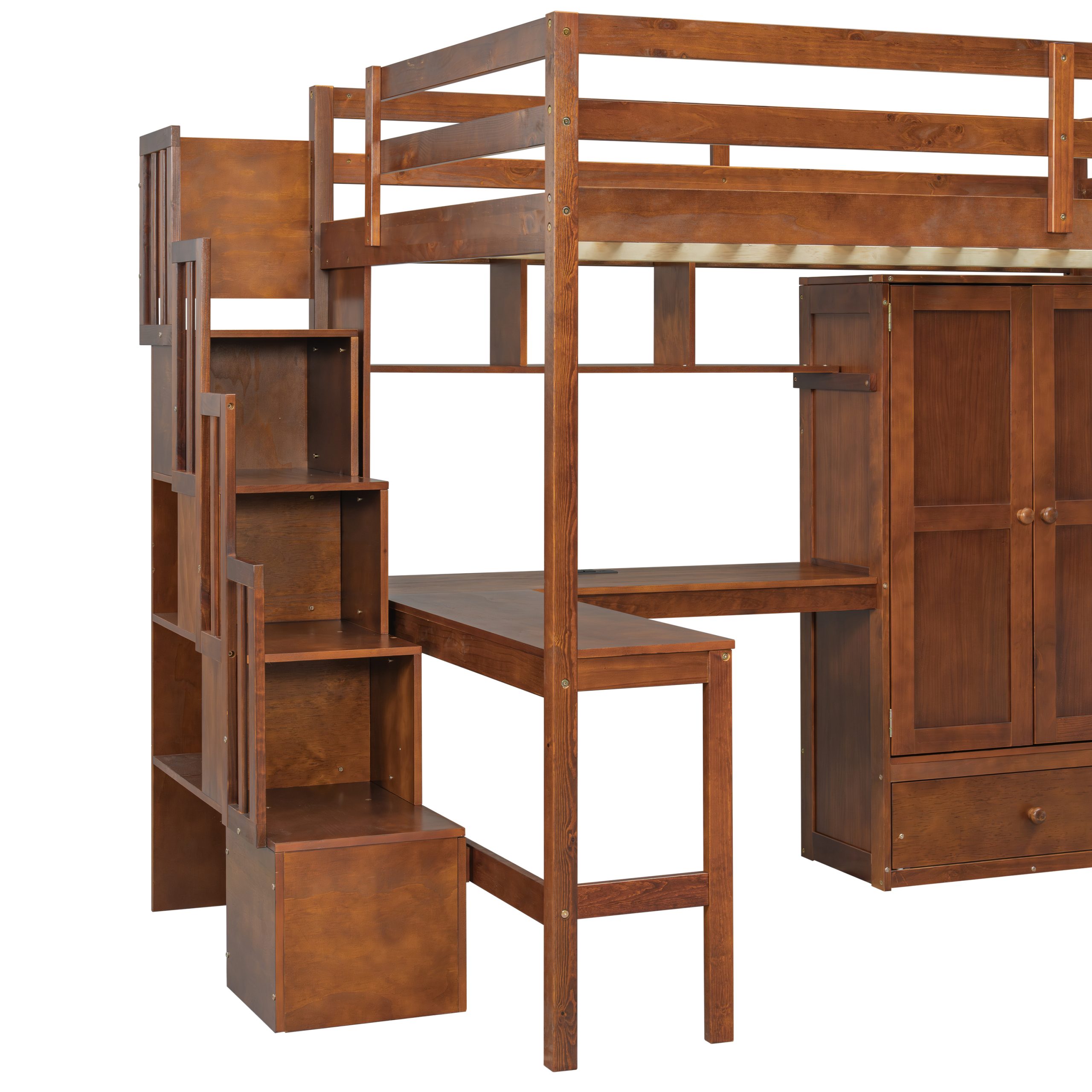 Full Size Loft Wood Bed With Desk, Book Shelves And Wardrobe 15 Full Size Loft Wood Bed With Desk, Book Shelves And Wardrobe