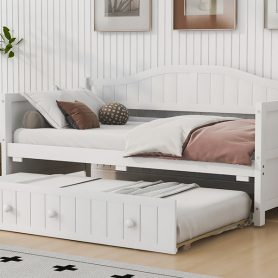 Twin Size Wooden Daybed with Trundle Bed