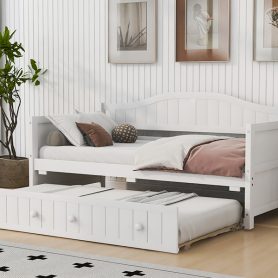 Twin Size Wooden Daybed with Trundle Bed