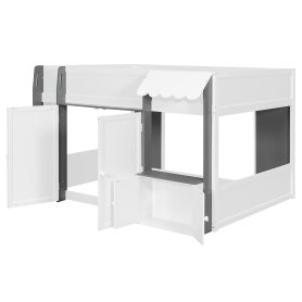 Full Loft House Bed with Playhouse & Storage