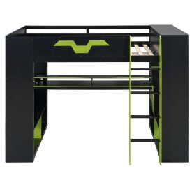 Full Size Wood Loft Bed with Power Outlet & USB/Type-C Ports, Integrated Cable Management, and RGB Light