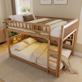 Full Over Full Bunk Bed With Integrated Shelving, Color-changing Lights And Pegboard