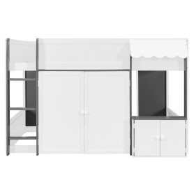 Full Loft House Bed with Playhouse & Storage