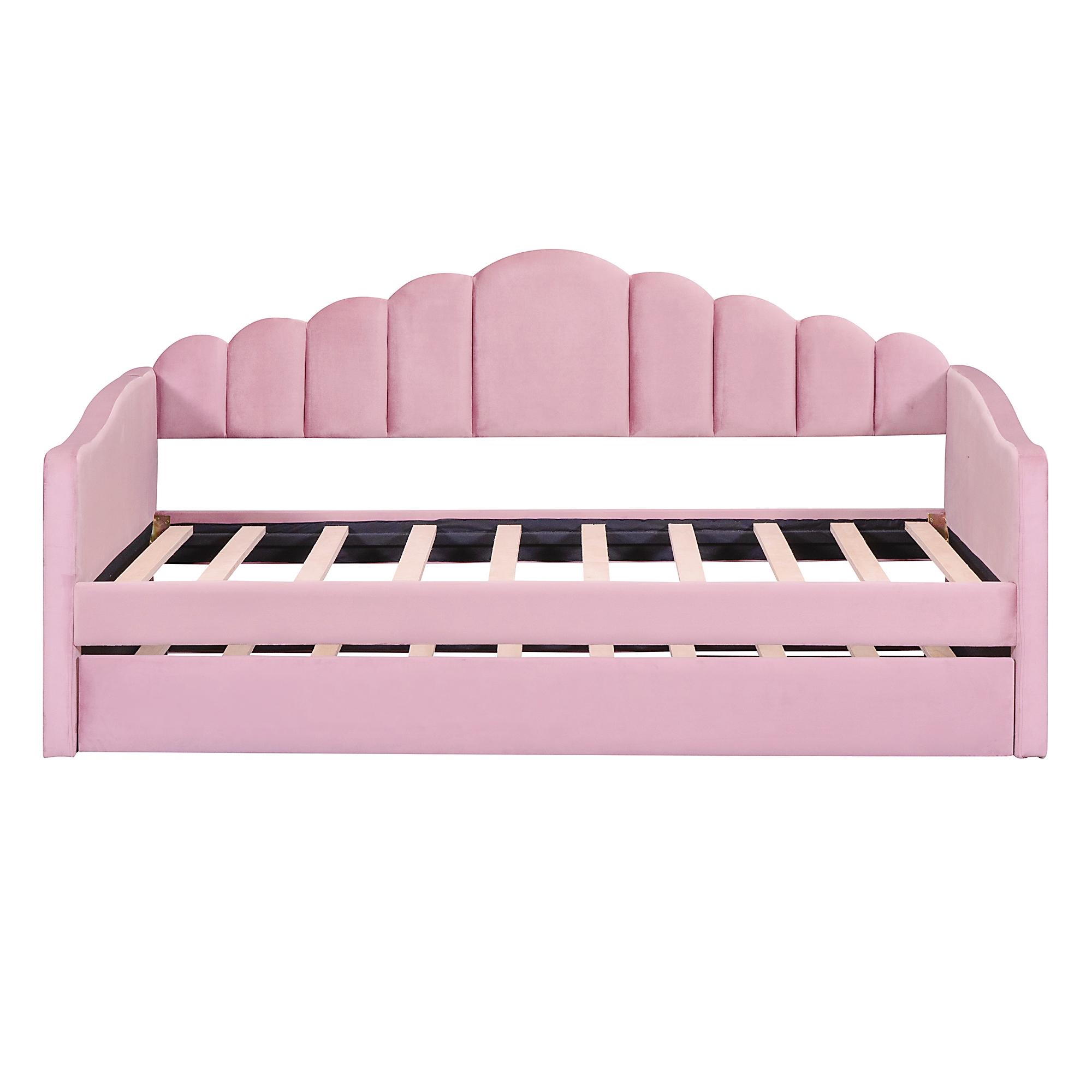 Twin Size Upholstered Daybed with Trundle ,Velvet Sofabed with USB Charging Ports 7 Twin Size Upholstered Daybed with Trundle ,Velvet Sofabed with USB Charging Ports