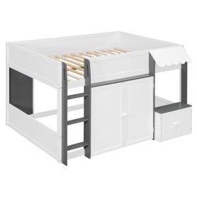 Full Loft House Bed with Playhouse & Storage