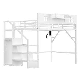 Metal Full Size Loft Bed with High and House Shaped Guardrails 26 Metal Full Size Loft Bed with High and House Shaped Guardrails